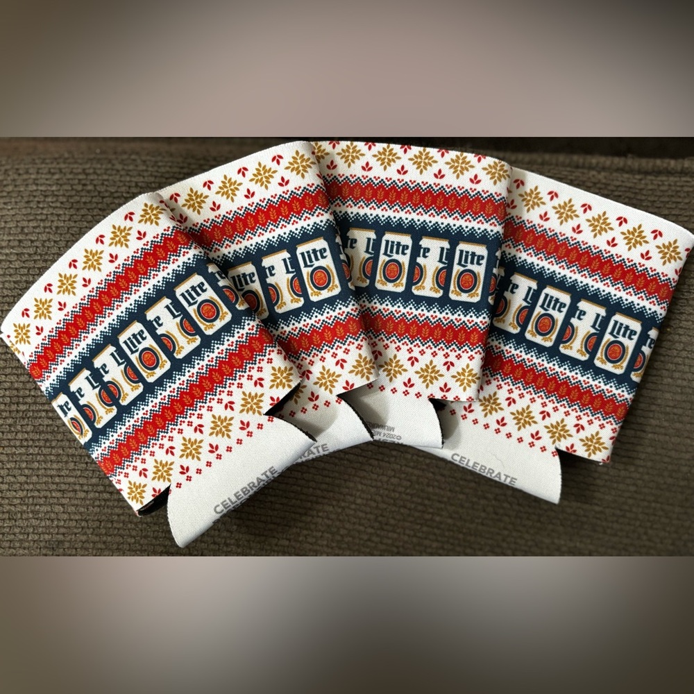 NEW Set of 4 Miller Lite Coozies / Koozies — winter themed. Cute!